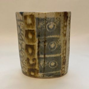 Oval Pottery Vase in Blues and Browns